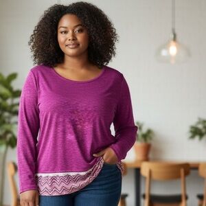 New Directions Weekend Berry (Fuchsia) Combo Top with Contrasting Hem